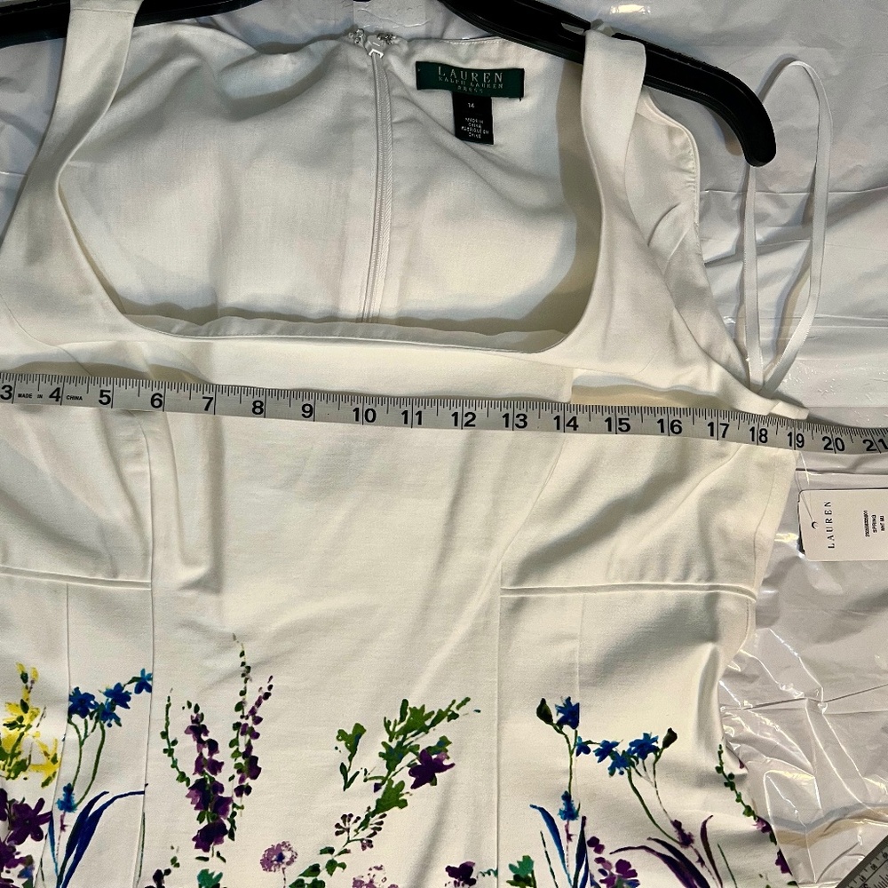 NWT Lauren Ralph Lauren Women’s Floral Fit & Flare Dress White Multi Size 14 - Picture 11 of 15